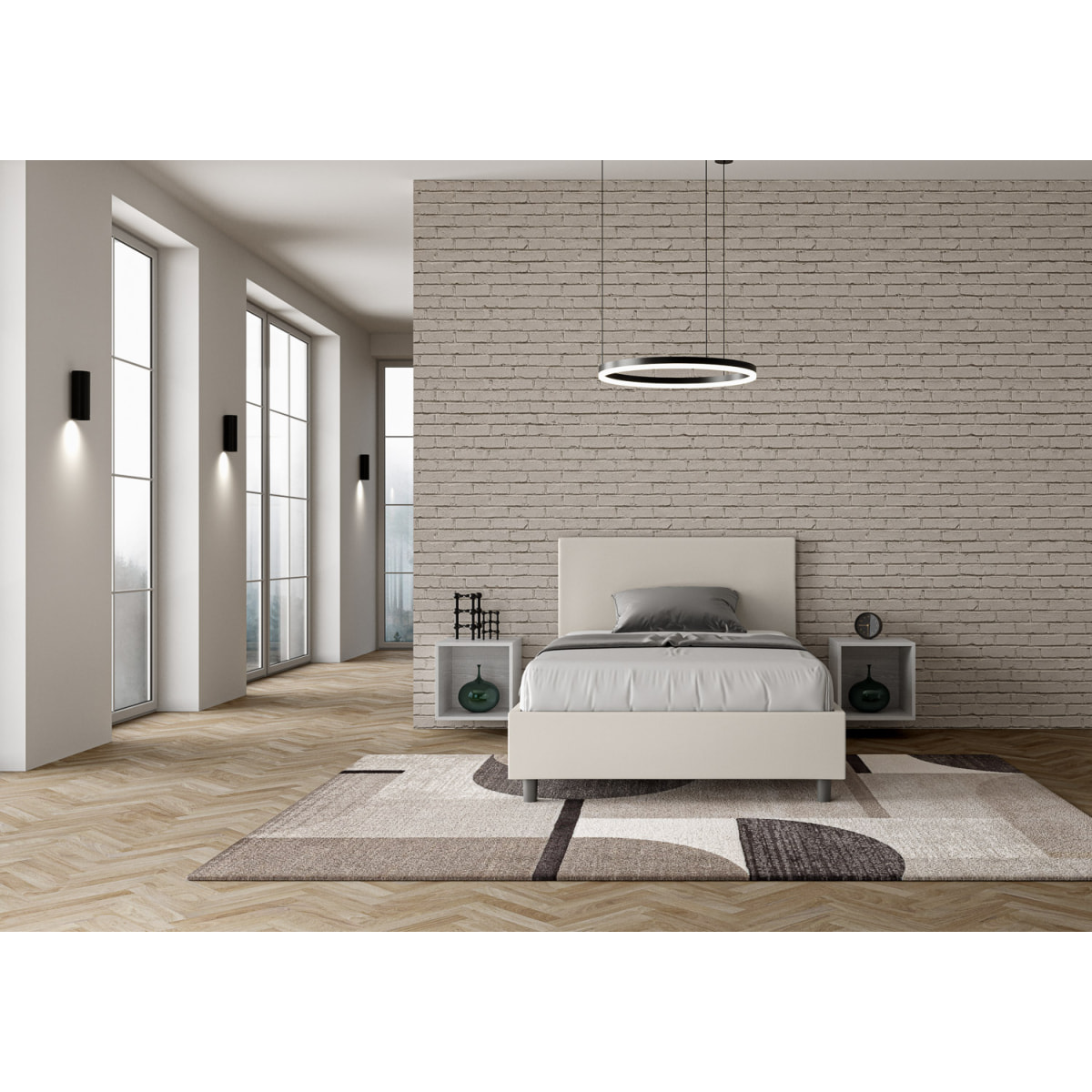 Letto una piazza e mezza contenitore imbottito 120x200 similpelle bianco Adele