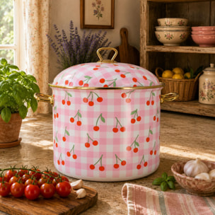 Marmite 24cm en acier émaillé avec motif cerise - tous feux VICHY