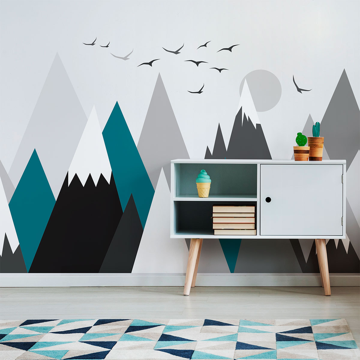 Stickers muraux enfants - Décoration chambre bébé - Autocollant Sticker mural géant enfant montagnes scandinaves ANNUSKA