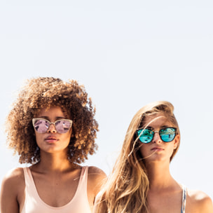 Gafas de sol PALO ALTO SEATTLE - Blanco transparente esmerilado y metal plateado brillante / Plana de pc ahumada con revo rosa real
