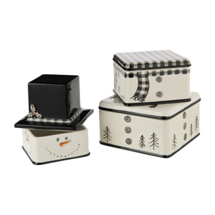 J-Line mug Bonhomme de Neige Dolomie - céramique - noir/blanc - boîte de 3