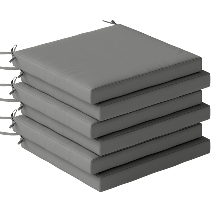 Juego de Cojines para Sillas de Comedor, 46x42x7 cm, 6 Piezas, Cojines para Sillas de Jardín con Funda Lavable y Lazos, Impermeable y Anti-UV, Gris Oscuro