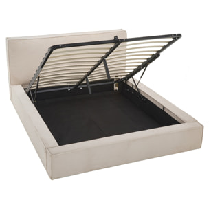 Topaze - lit coffre - 160x200 cm - sommier inclus - velours côtelé - Beige