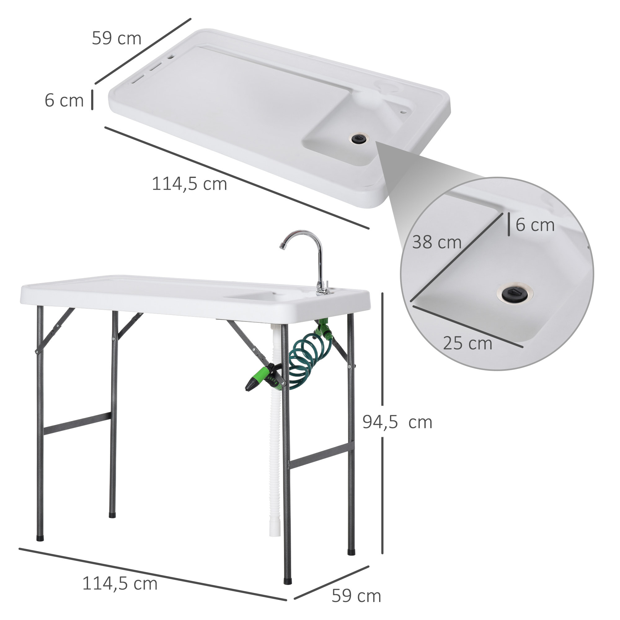 Mesa Plegable de Picnic con Fregadero y Grifo para Camping 114,5x59x94,5cm