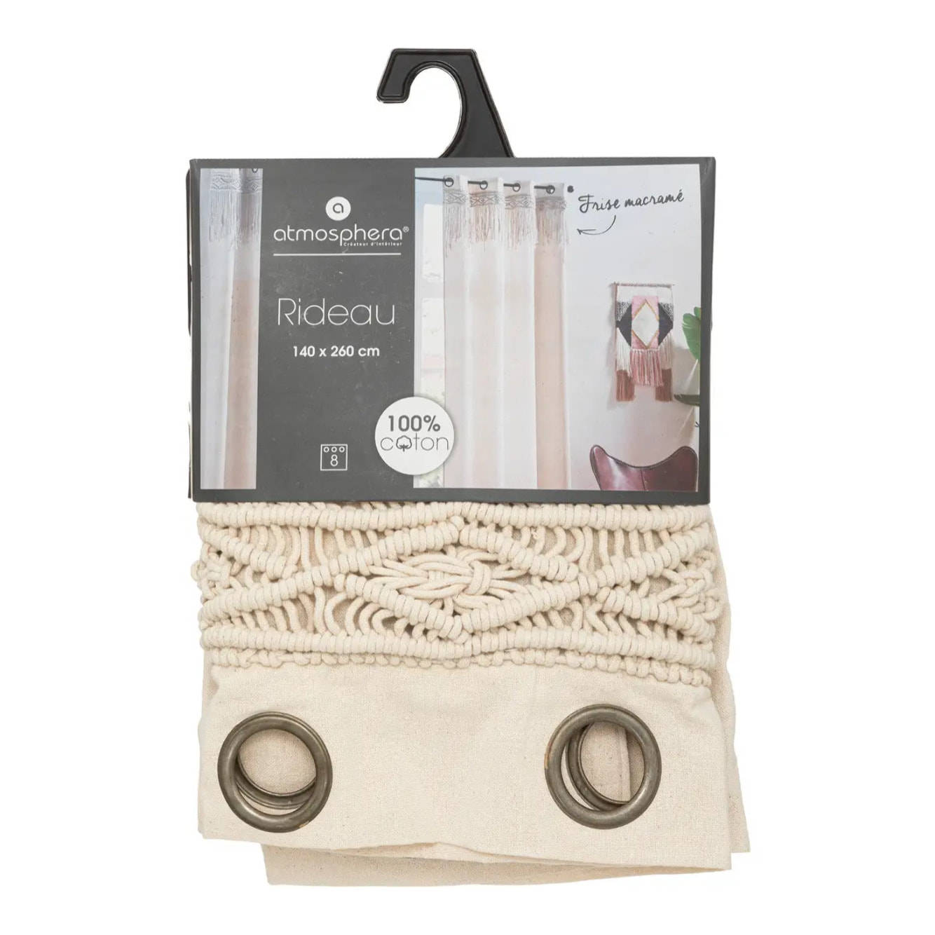 Rideau "Rituality" macramé beige 140x260cm