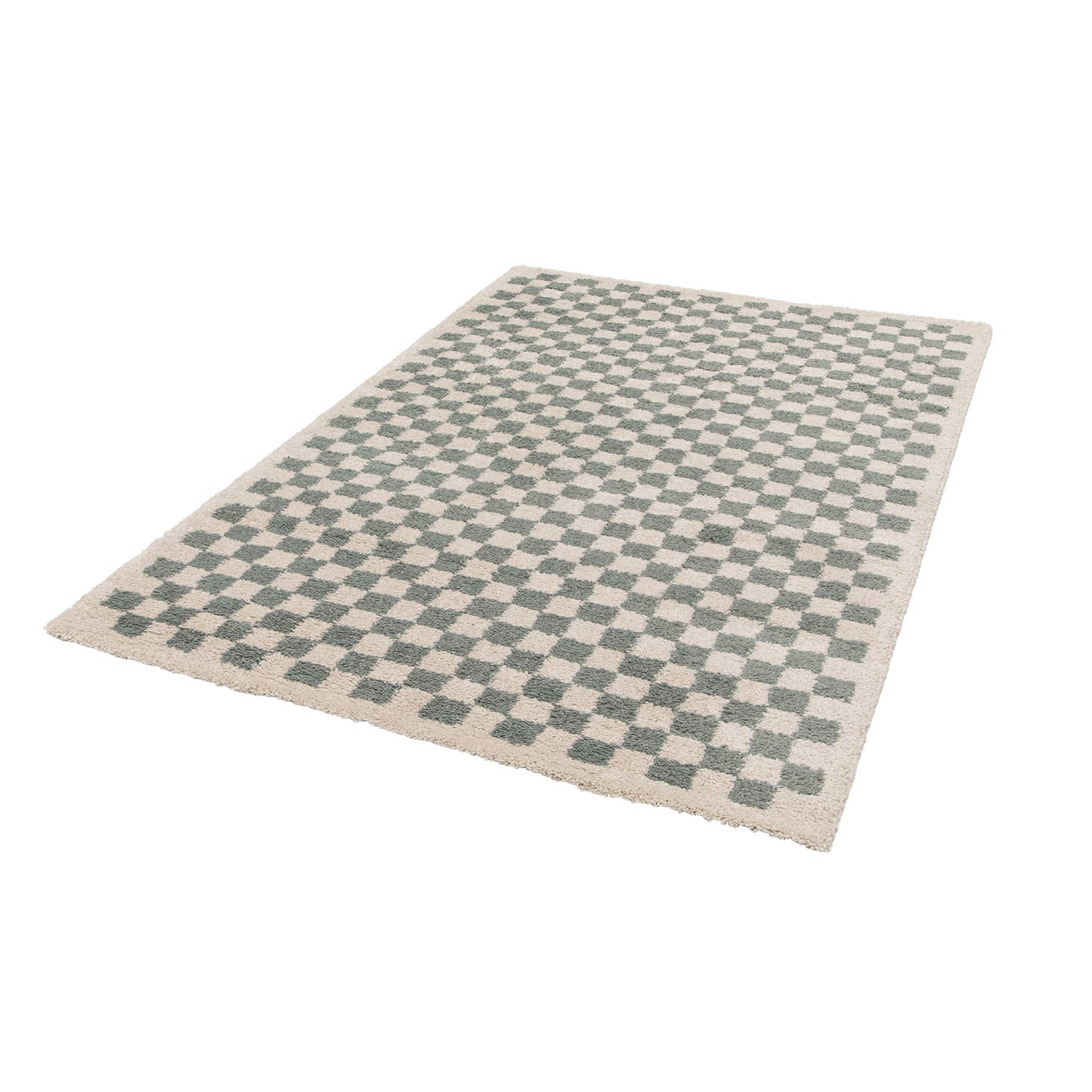 Tapis intérieur shaggy damier bleu clair et crème TAYLOR