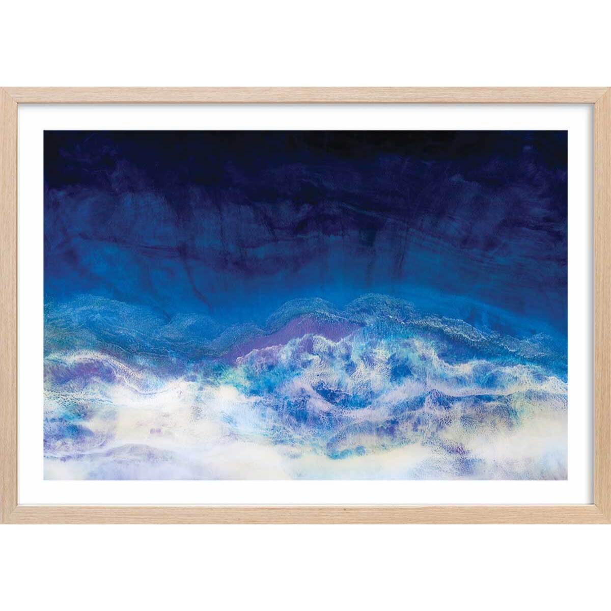 Poster bleu glacier Affiche + cadre en bois - Chêne