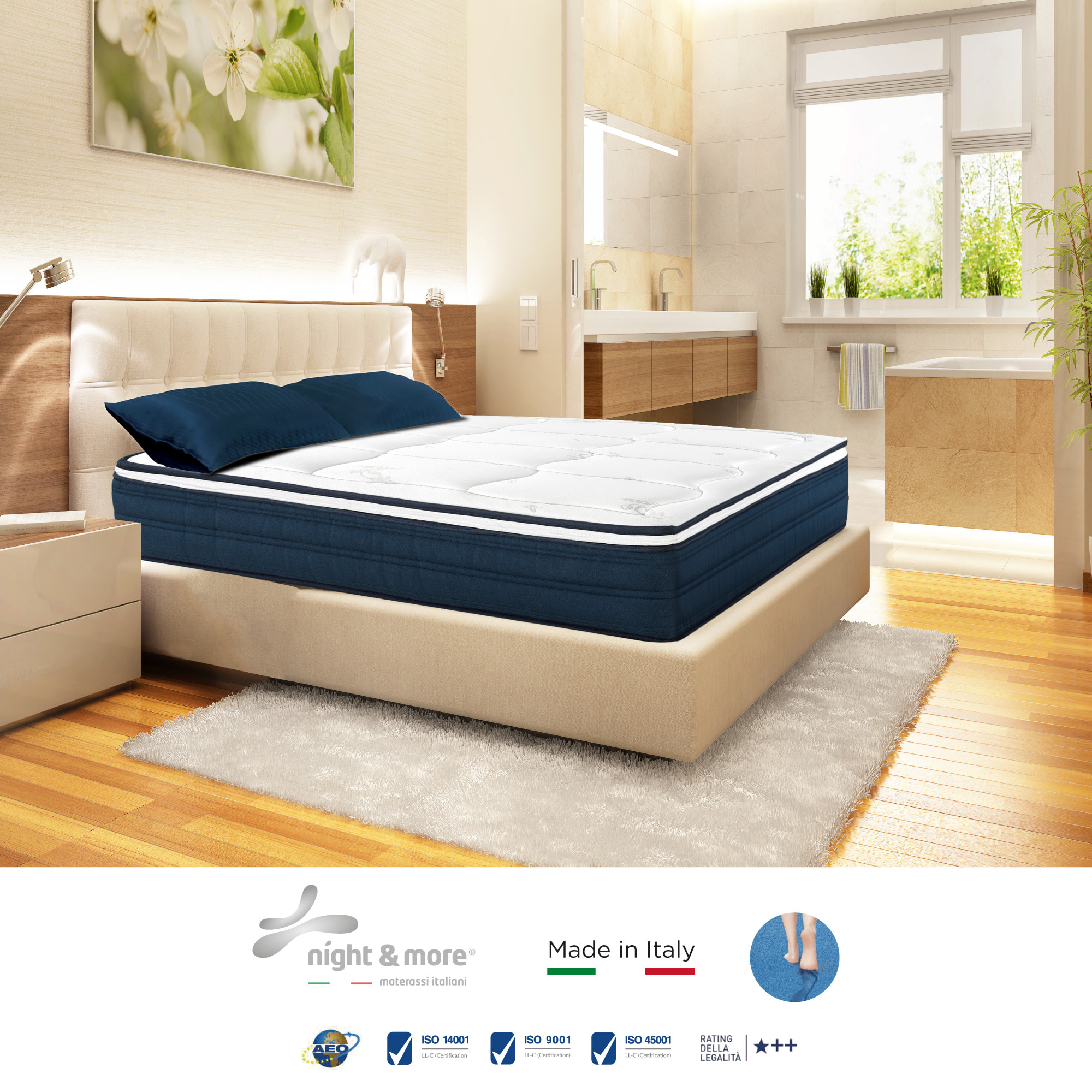 Combinazione: Materasso "Primula" 2cm memory foam H22 cm 140x200 con coppia di guanciali Aloe vera