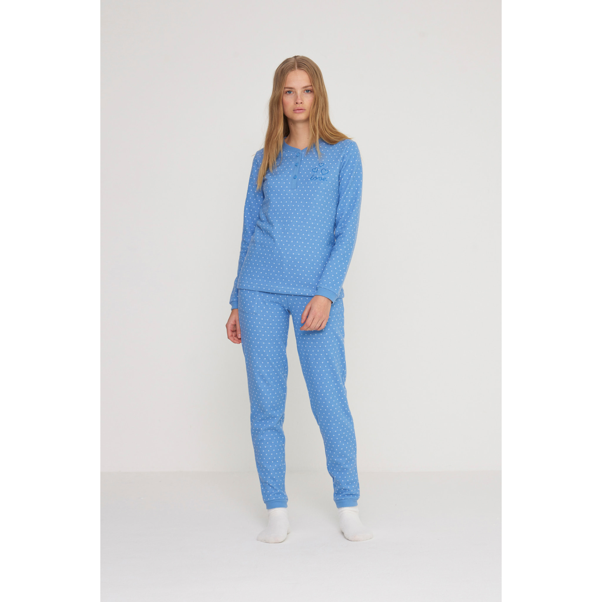 Pigiama donna heart in punto milano con collo tre bottoni Noidinotte