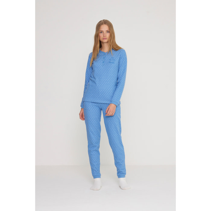 Pigiama donna heart in punto milano con collo tre bottoni Noidinotte