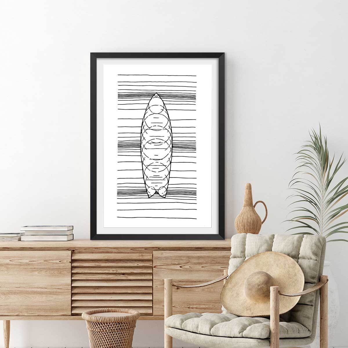 Poster surf géo Affiche + cadre en bois - Noir