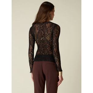 Oltre - T-shirt maniche lunghe in pizzo - Nero