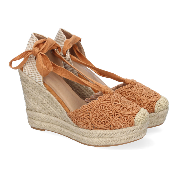 Sandalia de Cuña de Yute para Mujer, Diseño Comodo y Moderno, Elegante con Cintas