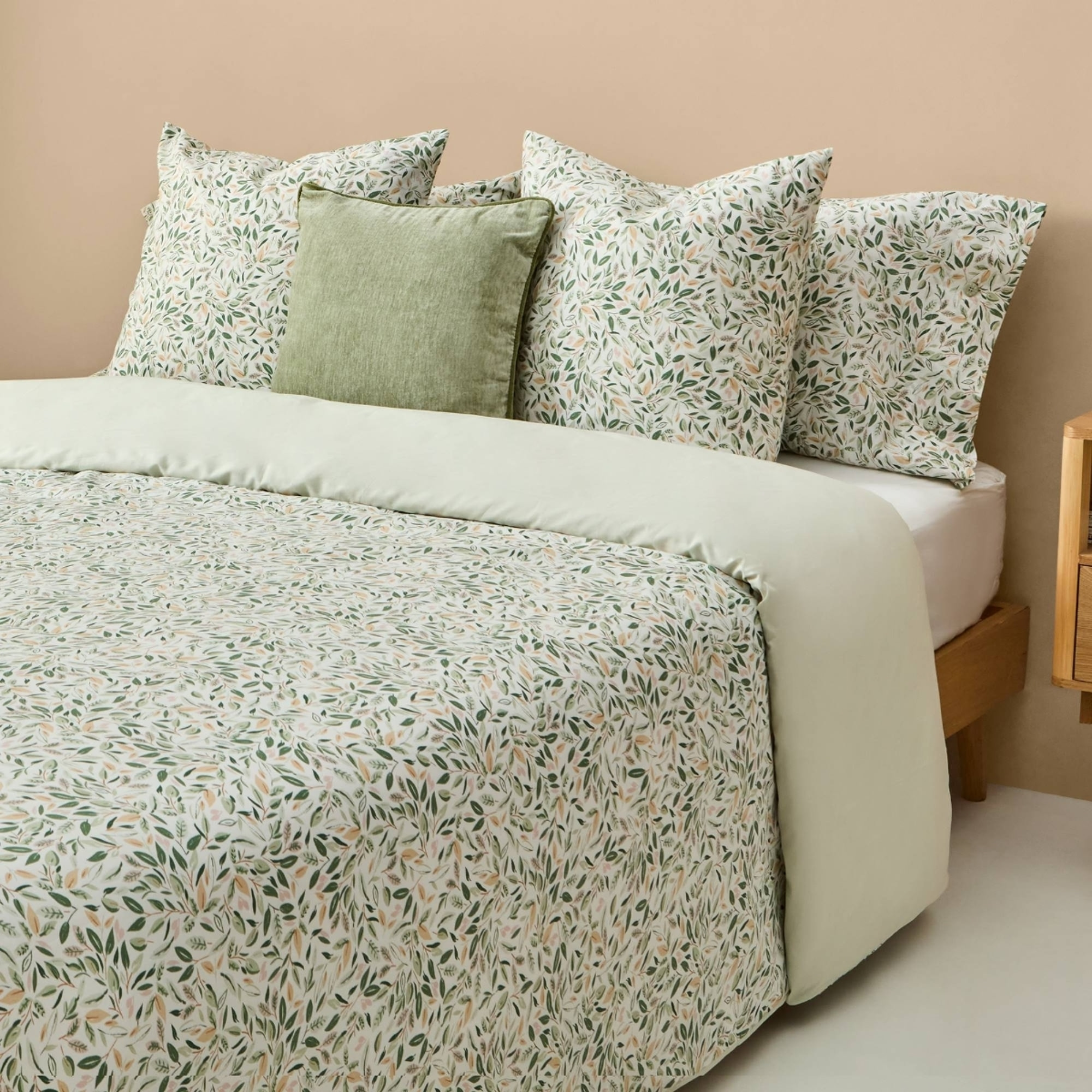 Funda nórdica hojas Pra color verde 100% Algodón percal