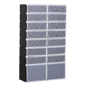 Armoire à chaussures range chaussures L 95 x l 37 x H 160 cm 14 cubes rectangulaires et 2 grands cubes noir et blanc