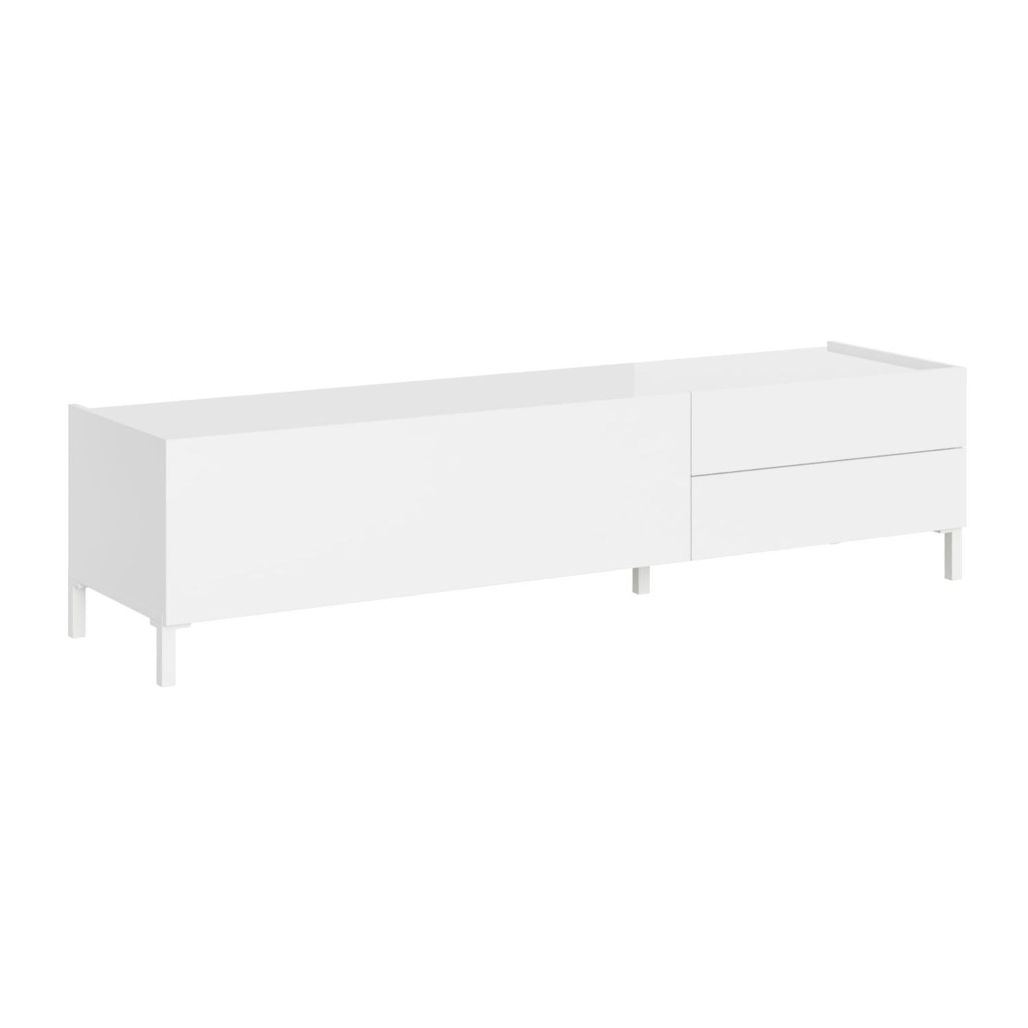 Meuble de TV 1 puerta abatible y 2 cajones 160x42x40 cm Solaria blanco brillante