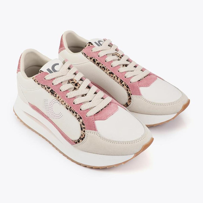 Sneaker platform bicolore in tessuti combinati e dettagli in pelle