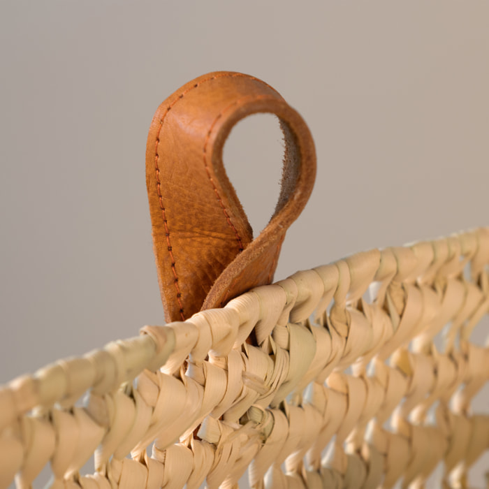 Panier à suspendre rectangle anse cuir - Naturel