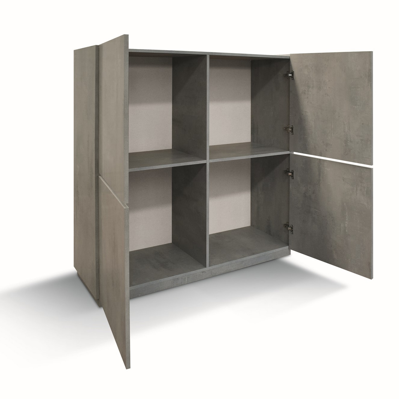 Credenza FAVIGNANA in legno, finitura in grigio cemento, piano effetto marmo statuario, 136x50 cm