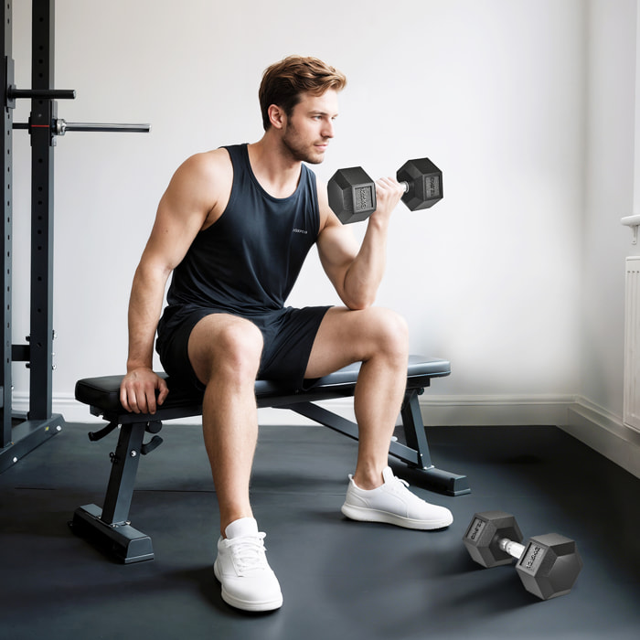 Juego de Mancuernas Hexagonales, 2 x 12,5 kg, de Hierro Fundido, Recubiertas de Goma, Juego de Pesas con Barras de Conexión para Entrenamiento en Casa, Gimnasio y Oficina, Negro y Plata