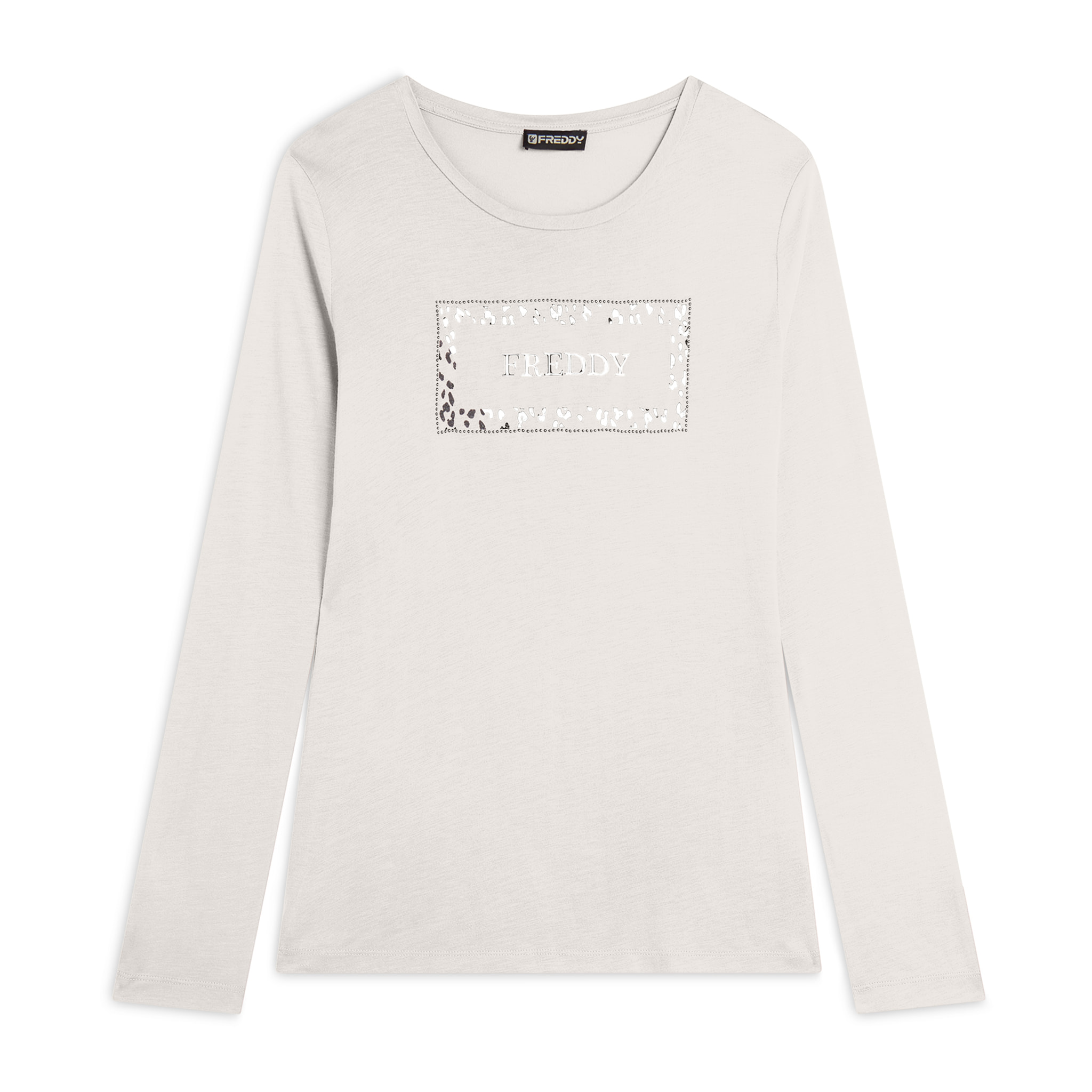 T-shirt donna manica lunga con stampa animalier oro rosa