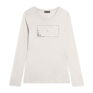 T-shirt donna manica lunga con stampa animalier oro rosa