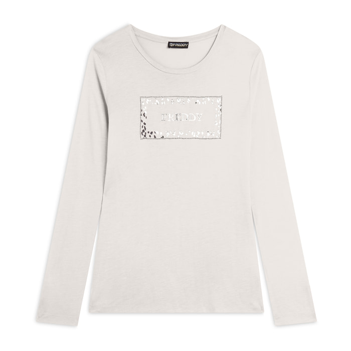 T-shirt donna manica lunga con stampa animalier oro rosa