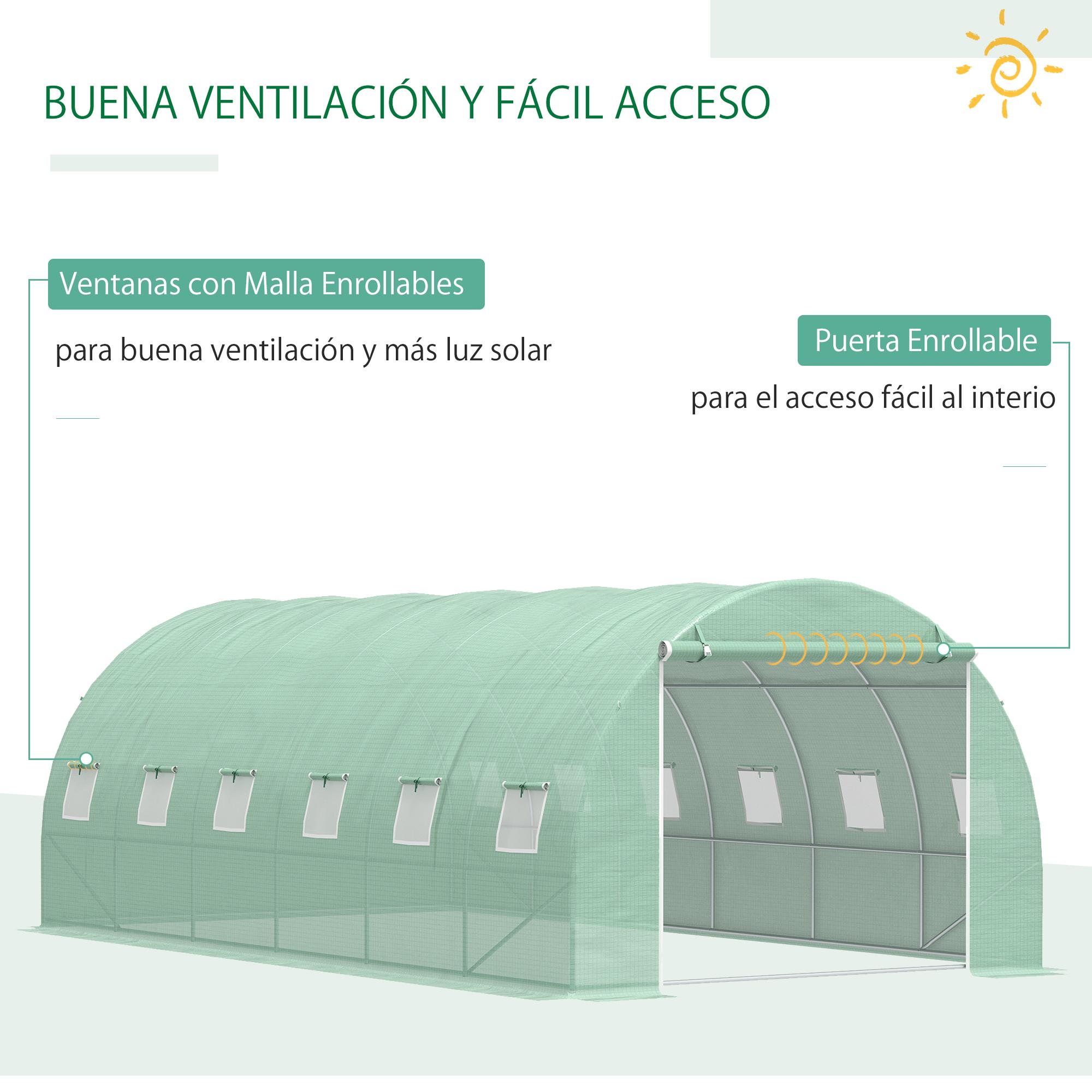 Invernadero de Jardín Huerto 12 Ventanas Cultivos Plantas 6x3x2m Acero