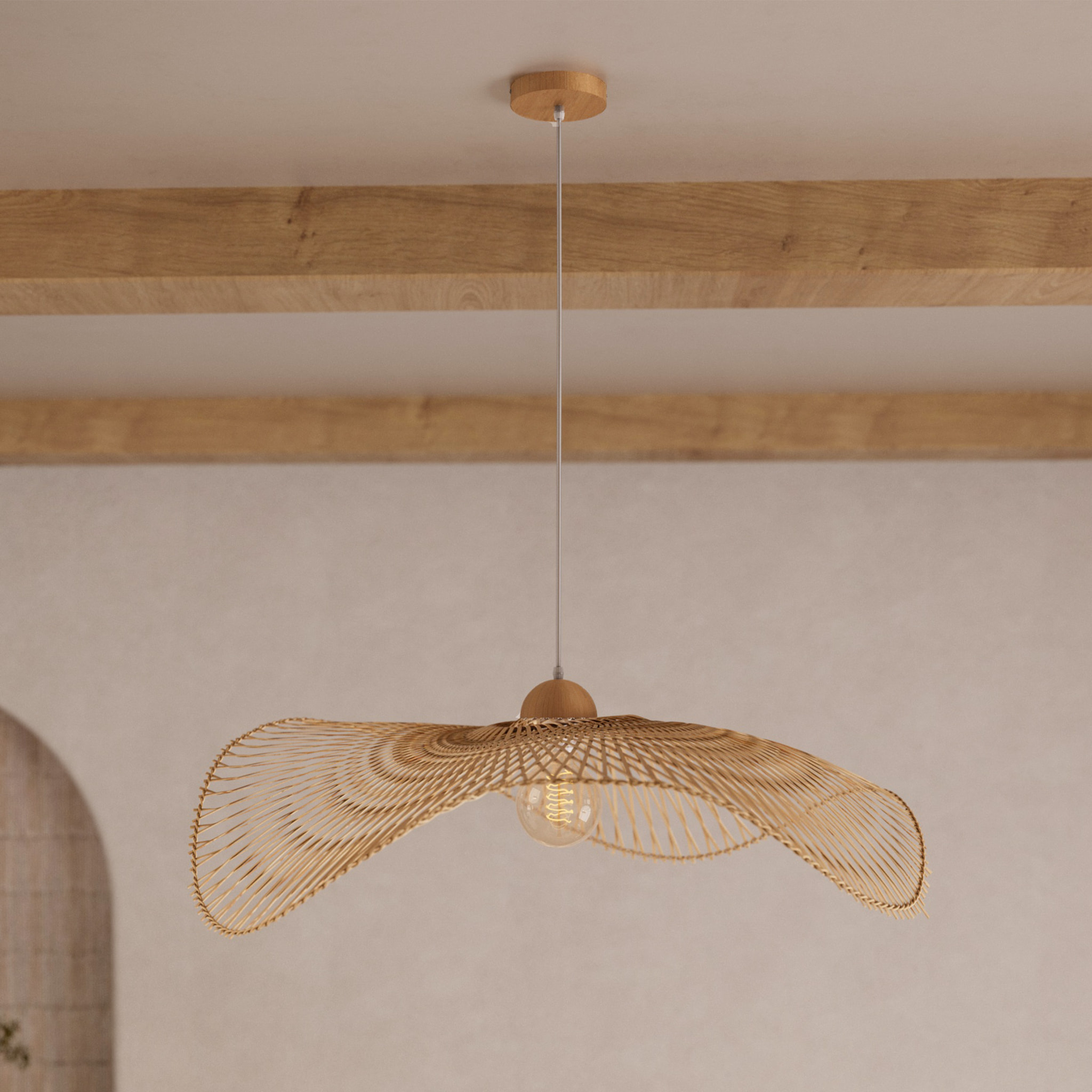 Suspension D75 cm en bambou avec fil blanc - Jipi