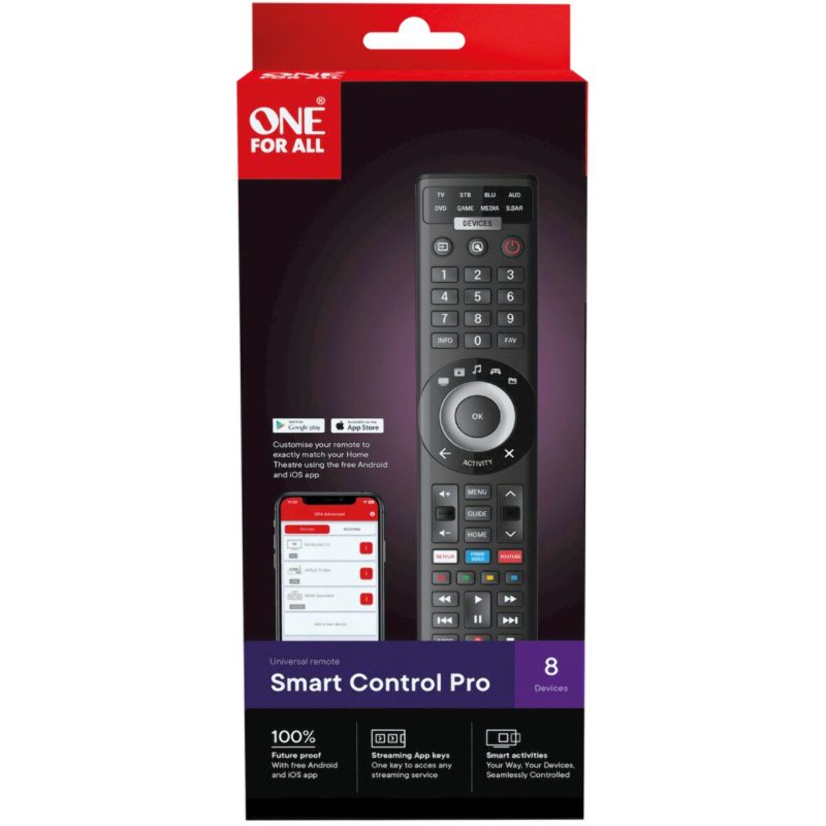 Télécommande ONE FOR ALL Universelle Smart Control Pro 8en1