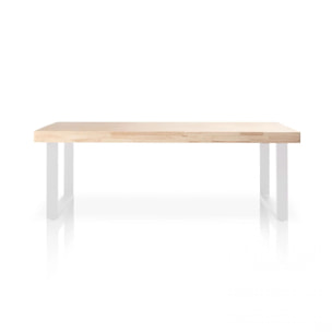 Mesa de centro fija con patas metálicas en blanco y roble salvaje 120x60 cm Natural Roble salvaje - Blanco