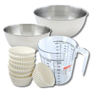 Set pâtisserie avec 100 moules à muffins en papier, 2 bols à mixer, verre mesureur et spatule Zenker