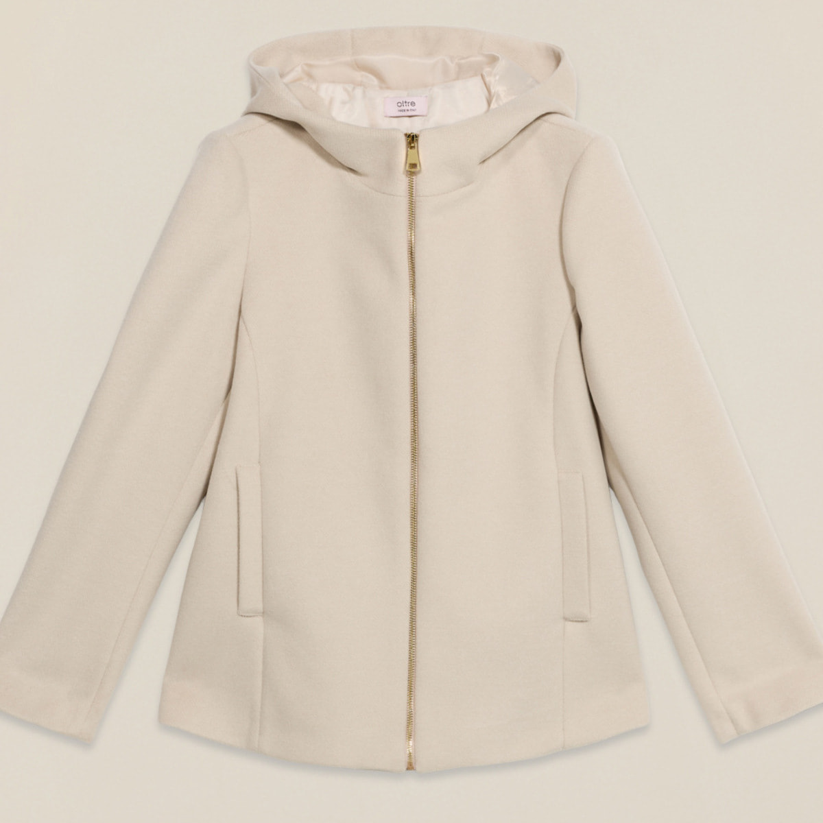 Oltre - Cappotto corto con cappuccio e zip - Beige
