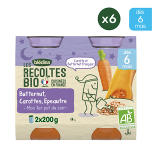 6x2 Petits Pots Butternut, Carottes et Epautre - Bledina Les Recoltes Bio - Dès 6 mois