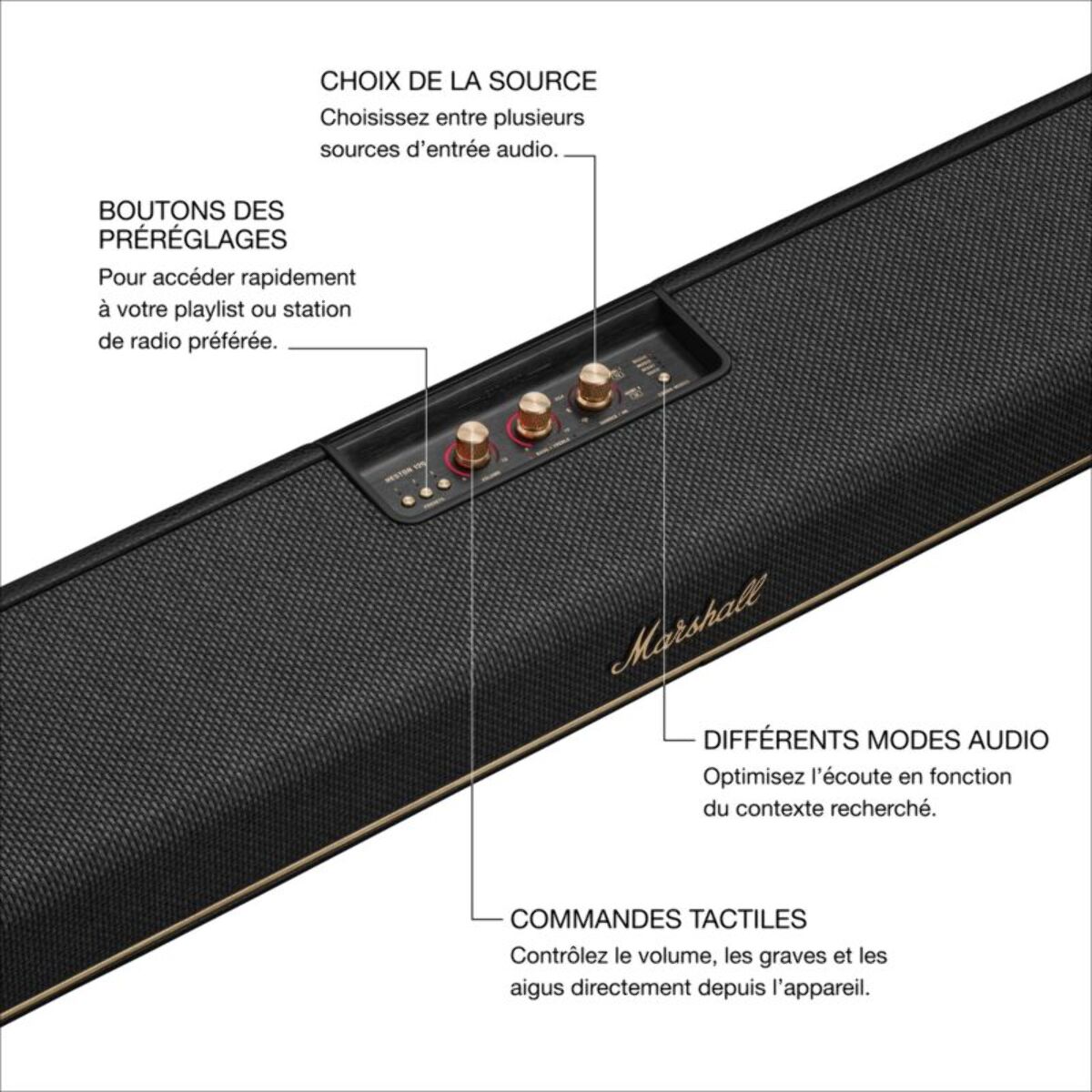 Barre de son MARSHALL Heston 120 Noire - TV & Musique, Dolby Atmos, Bluetooth, 150W
