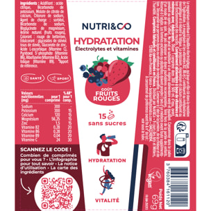 Nutri&Co Électrolytes Hydratation - 5 Minéraux 4 Vitamines - Goût Fruits Rouges - Lot de 3 tubes - 45 comprimés