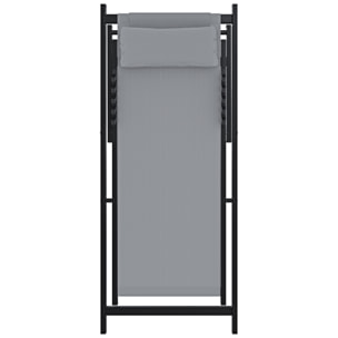 Set di 2 Sedie Sdraio Leggera Da Giardino Schienale Regolabile 5 Posizioni Pieghevole Con Cuscino Struttura Nera In Alluminio Portata 160 Kg Grigio