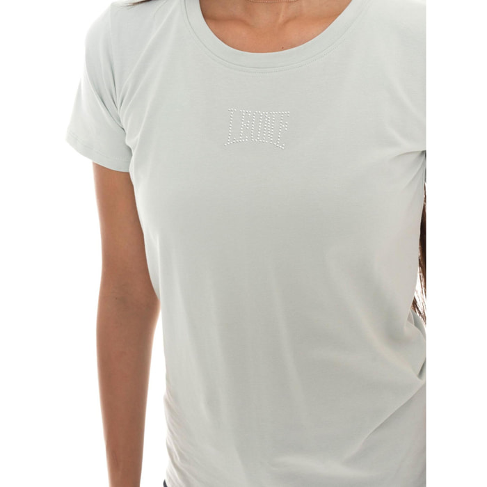 T-shirt donna a manica corta con logo strass Leone 1947 Never Without