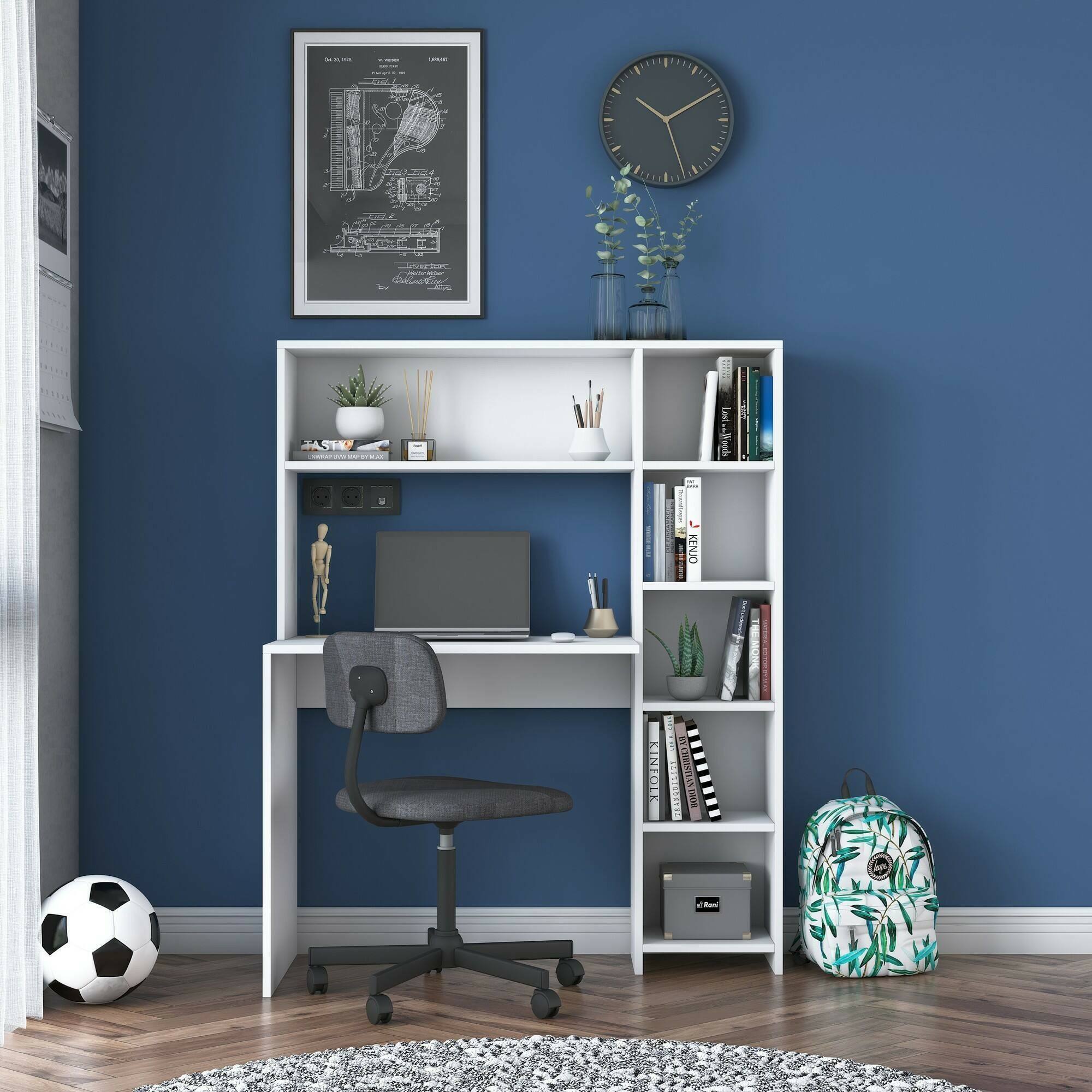 Scrivania Arapaho, Scrittoio multiuso, Tavolo per ufficio porta PC, Piano di lavoro, 113x40h142 cm, Bianco