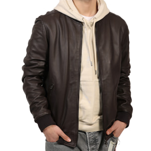 Giubbino in vera pelle di vitello Marrone-Slim Fit