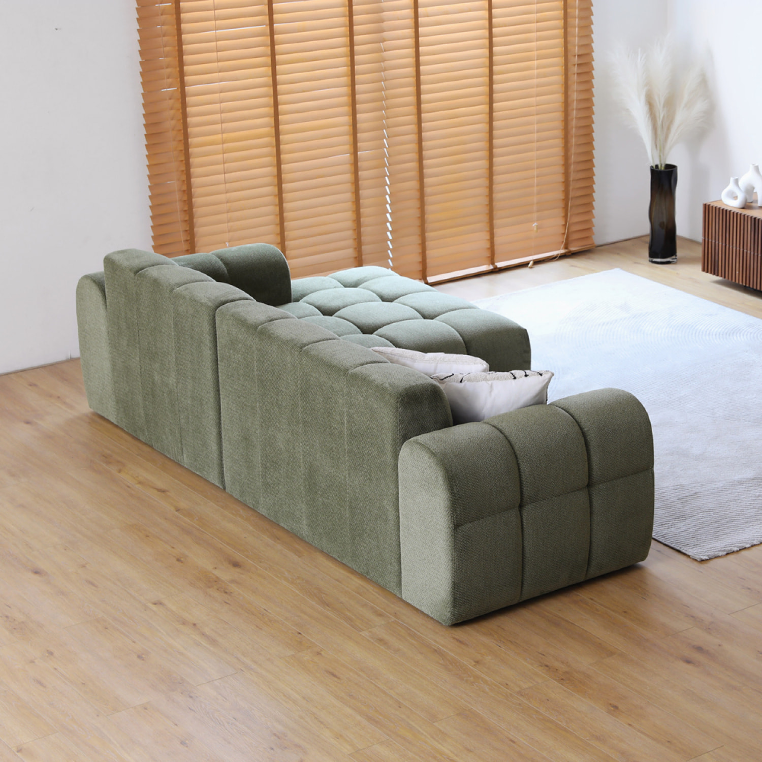 ALINE Canapé d'angle 3 places nuage en velours vert