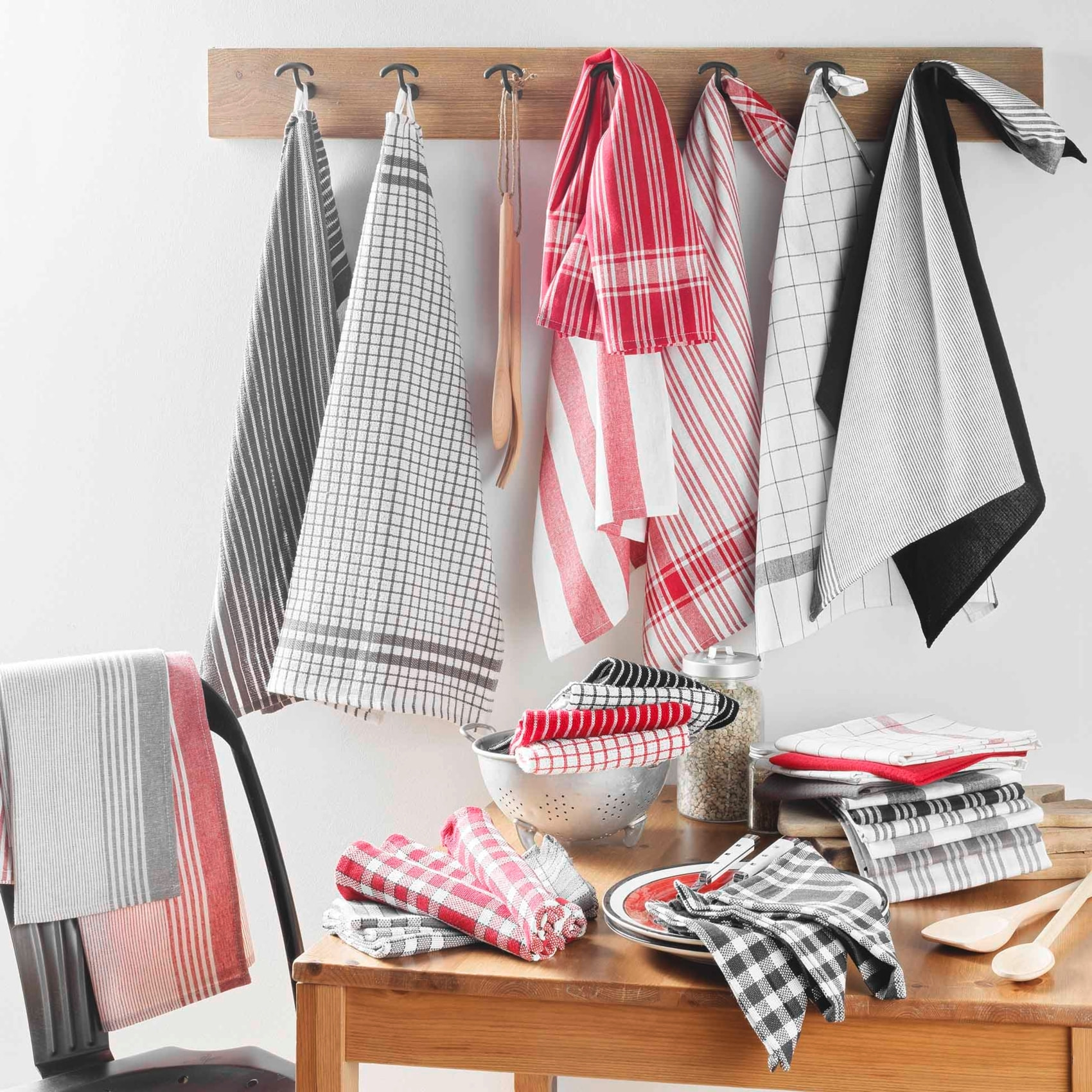 Lot de 3 torchons en coton tissé nid d’abeille - Gris anthracite