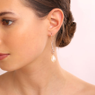 Orecchini Pendenti con Maglia Ovale e Perla Coltivata d'Acqua Dolce