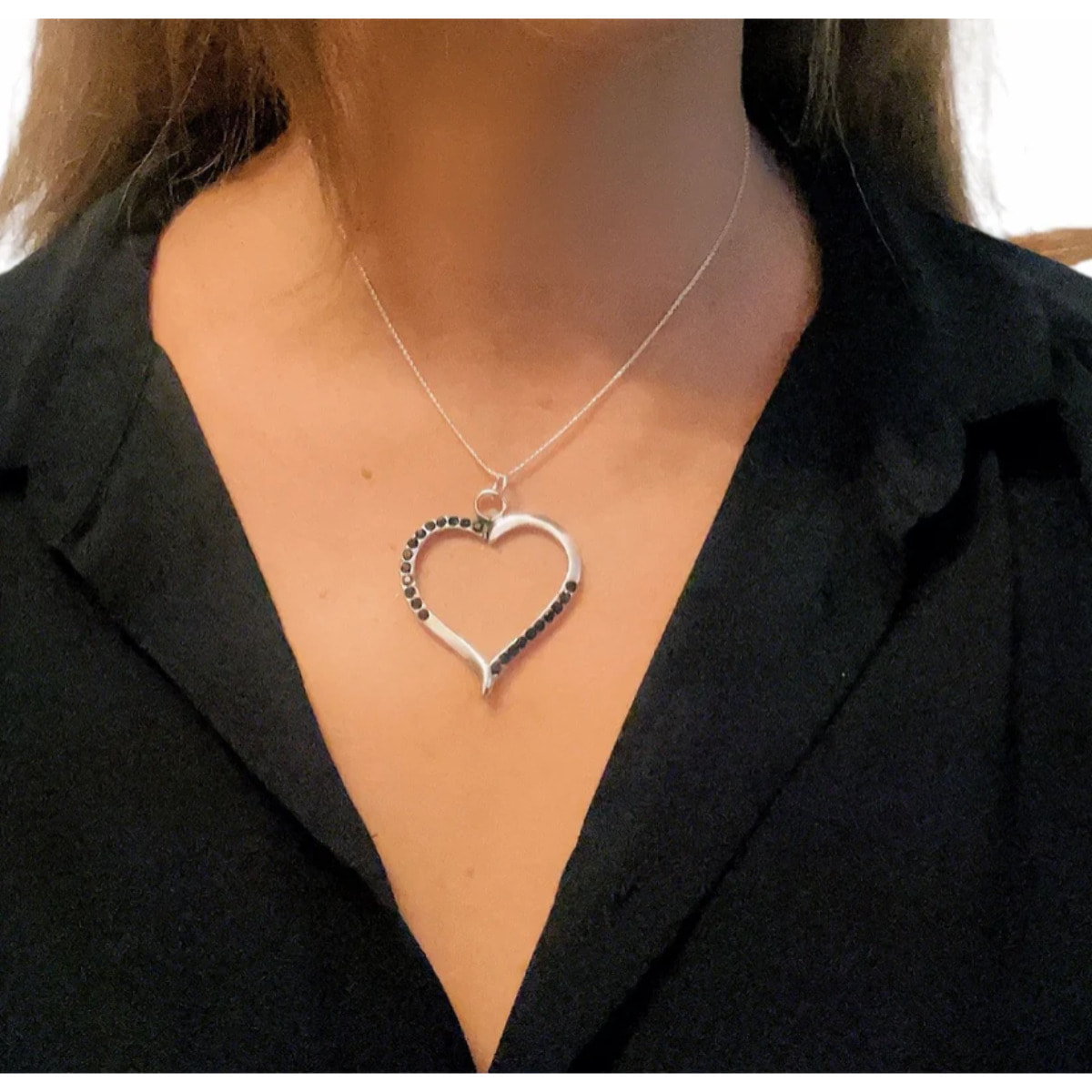 Collar Cuore negro en plata 7-10 micras