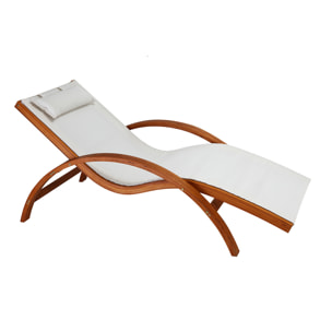 Chaise longue bain de soleil blanc cassé et bois massif BIARRITZ