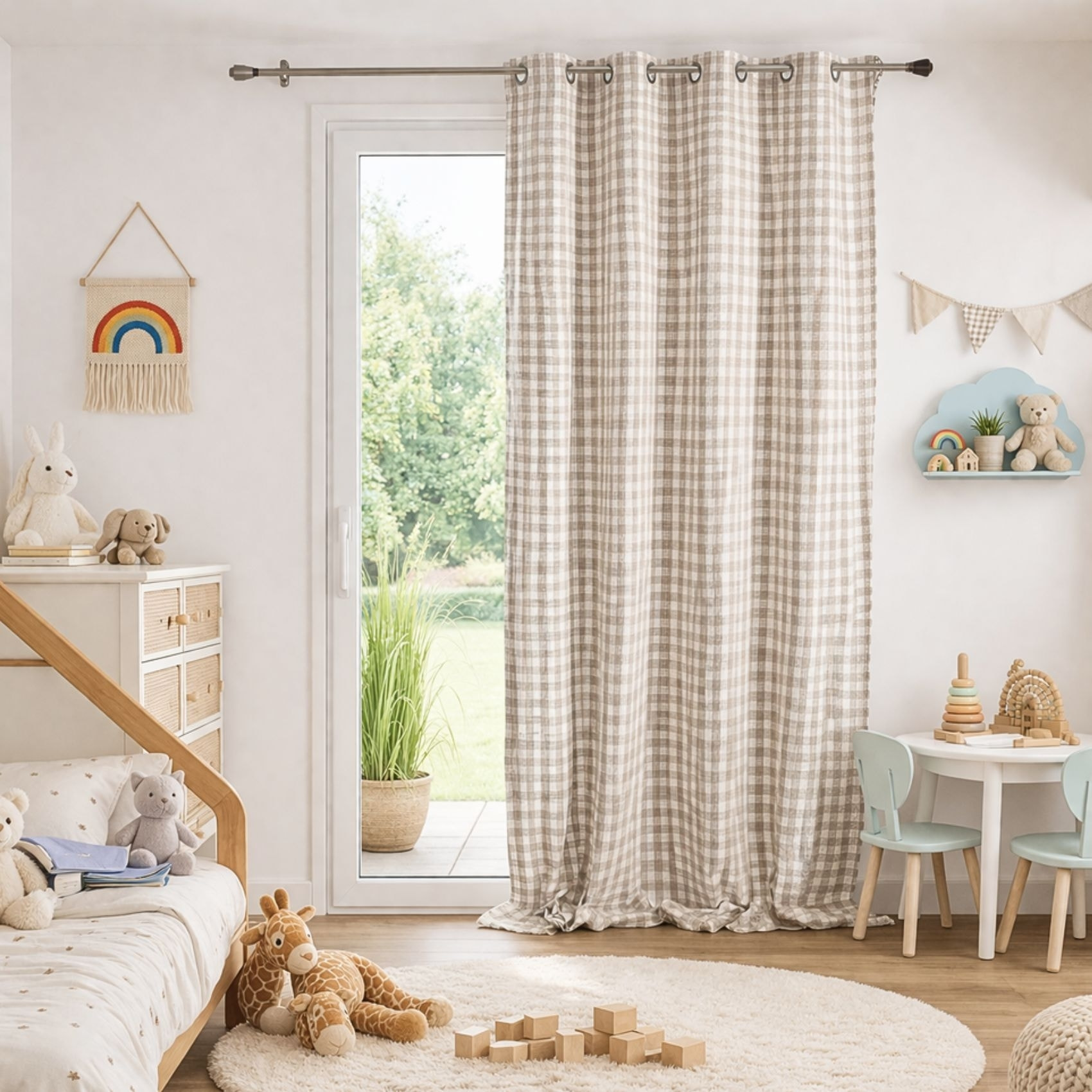 Rideau 100% coton vichy LOURMARIN - Beige