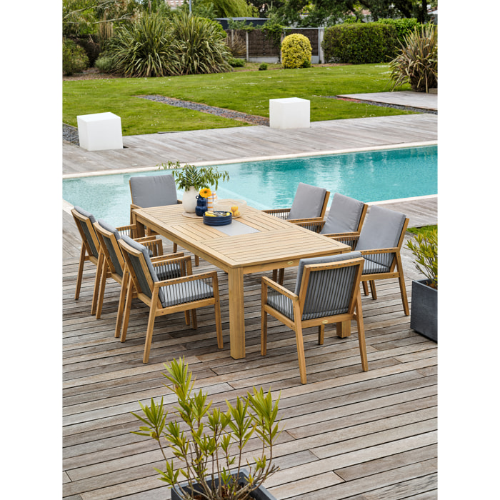 SULLANA - Ensemble repas de jardin 8 places en bois d'acacia