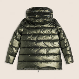 Piumino donna lucido con cappuccio protettivo e coulisse