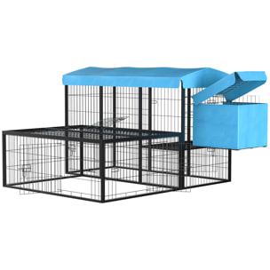 Gallinero para Exterior de Acero Jaula para 6-10 Gallinas con Toldo Corral de Alambre Independiente Nido Múltiples Puertas y Plataforma 200x165,5x103 cm Negro y Azul