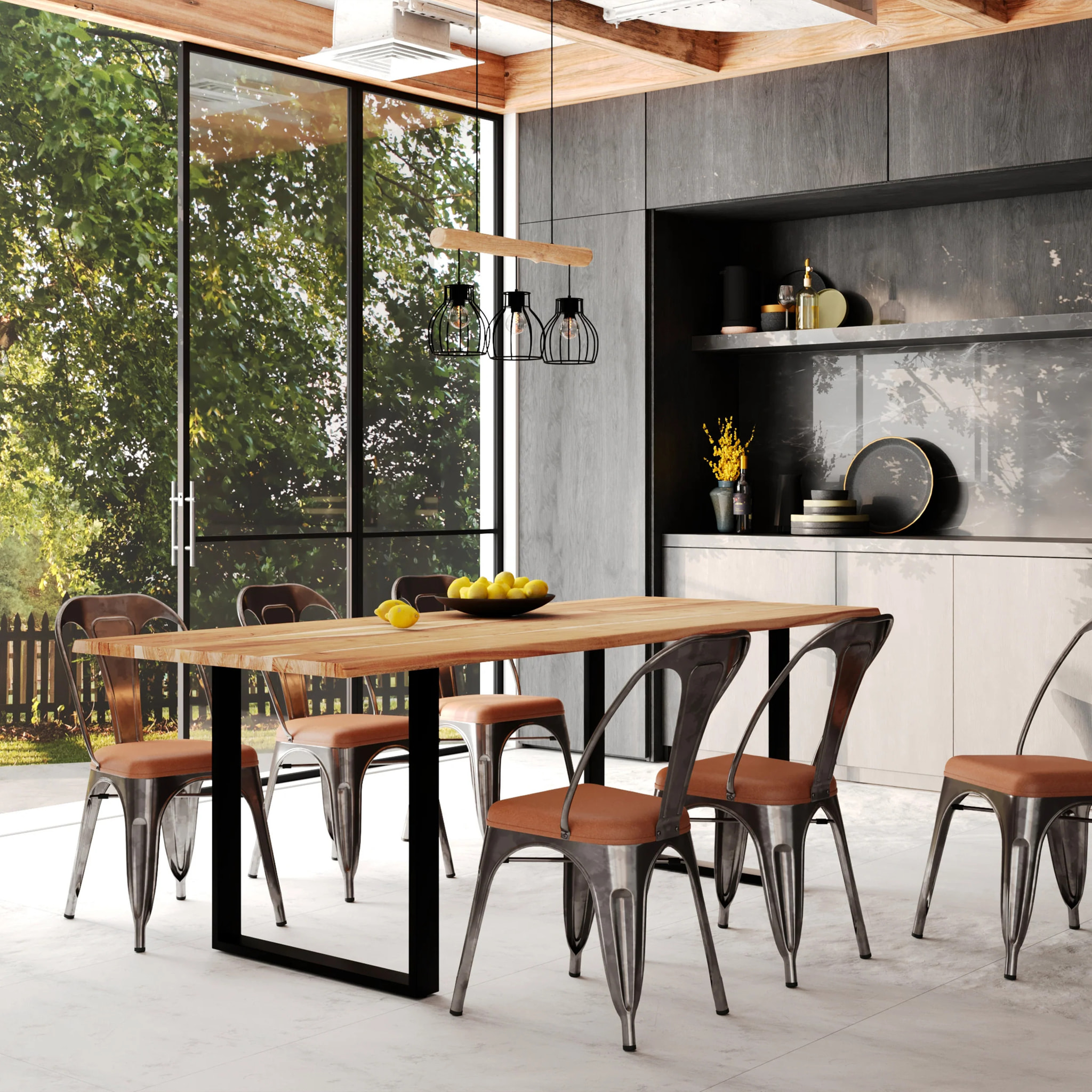 Table rectangulaire 8 personnes en bois d'acacia et métal  220 cm - Joko